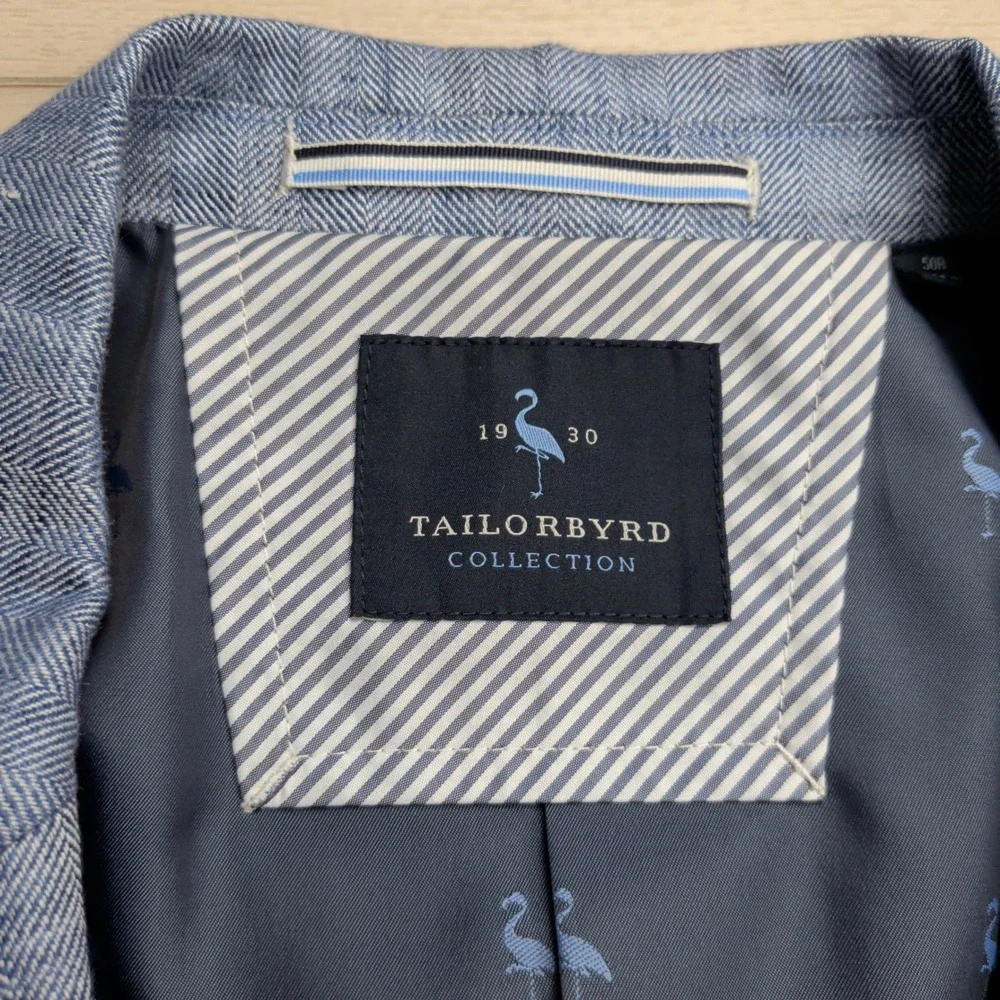 Tailorbyrd Collection 100%‎ Linen Blazer Sport Coat Mens 50R Blue Herringbone